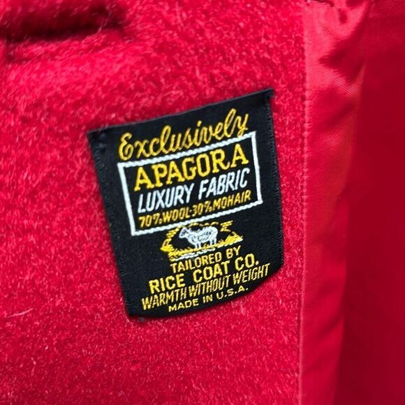 Vintage Red Apagora Luxury Wool Mohair Fur Collar Long Coat Size Medium - Picture 10 of 11